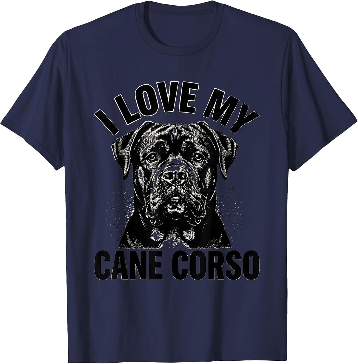 Men's I Love My Cane Corso Blackwork Dotwork Pet Lover Breed Pride T-Shirt - Navy Blue