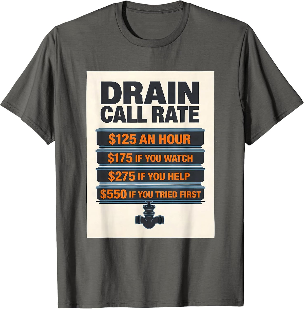 Men's Drain Call Rate Funny Plumber Hourly Rate Trade Humor T-Shirt - Asphalt Grey