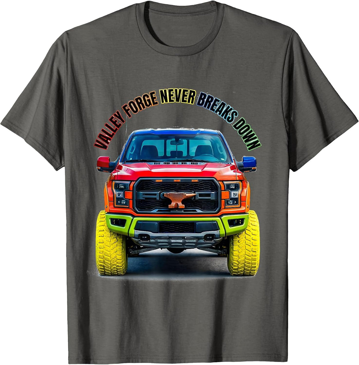 Valley Forge Never Breaks Down Automotive Design T-Shirt - Asphalt Grey