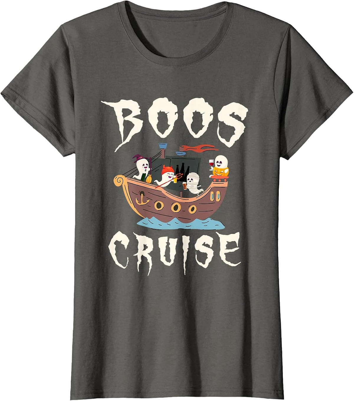 Halloween Party Wine Beer Drinking Boos Cruise T-Shirt - Asphalt Grey