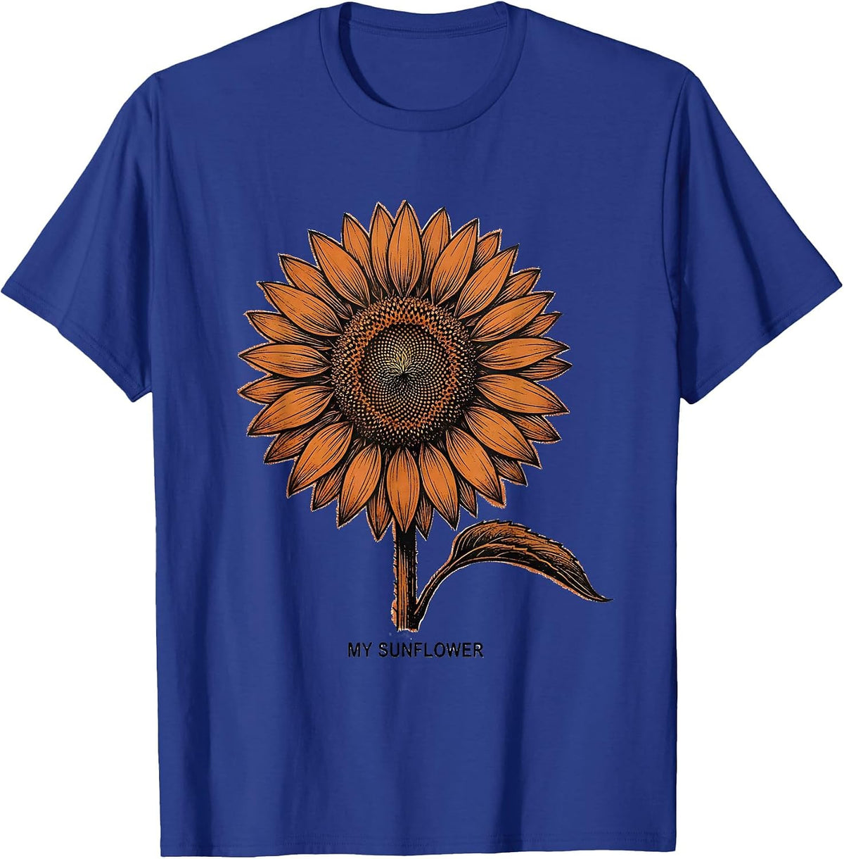 Men's My Sunflower Rubber Stamp Floral Positivity Sunflower Lover T-Shirt - Royal Blue