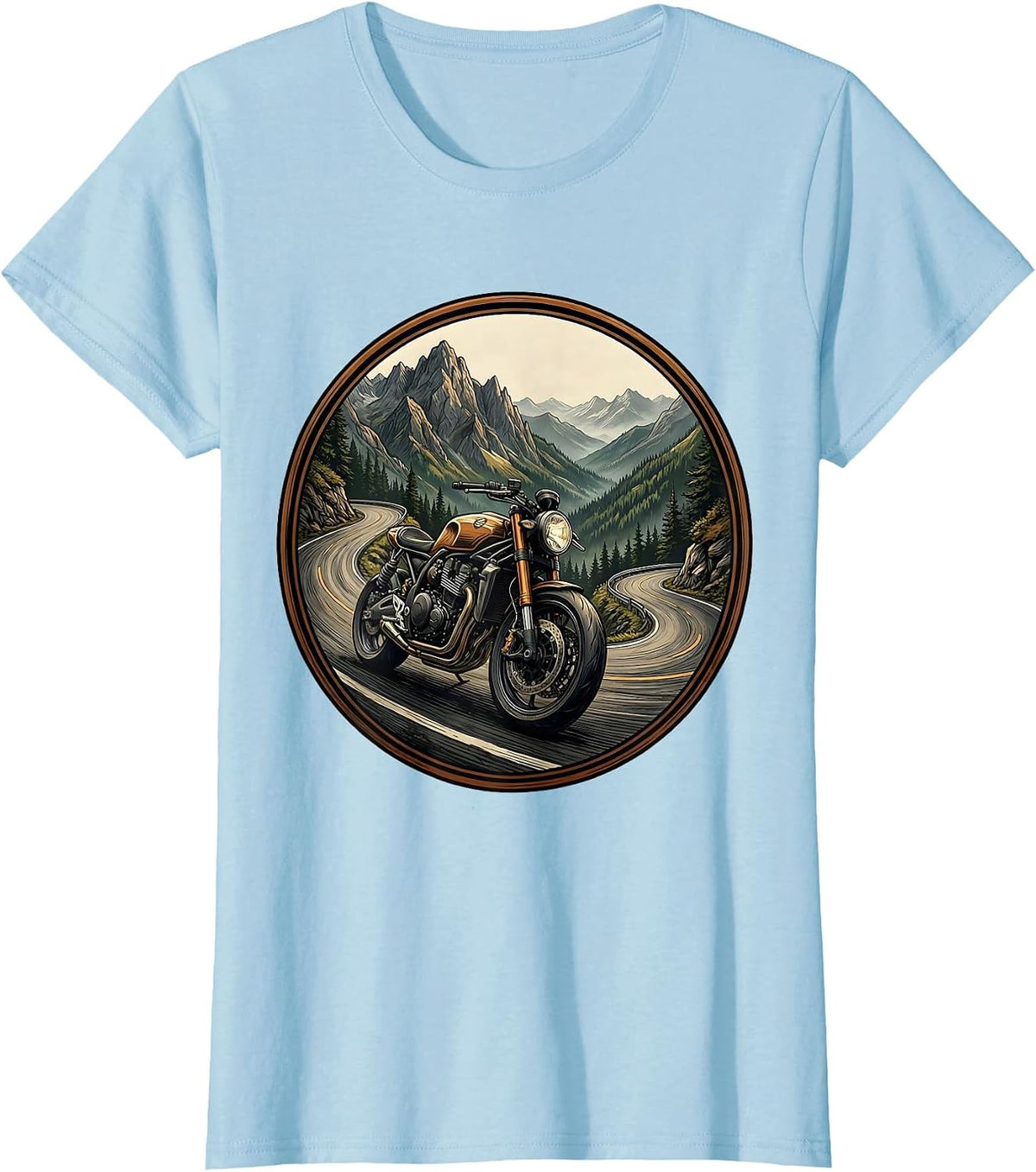 Café Racer Mountain Switchback Motorcycle Design T-Shirt - Baby Blue