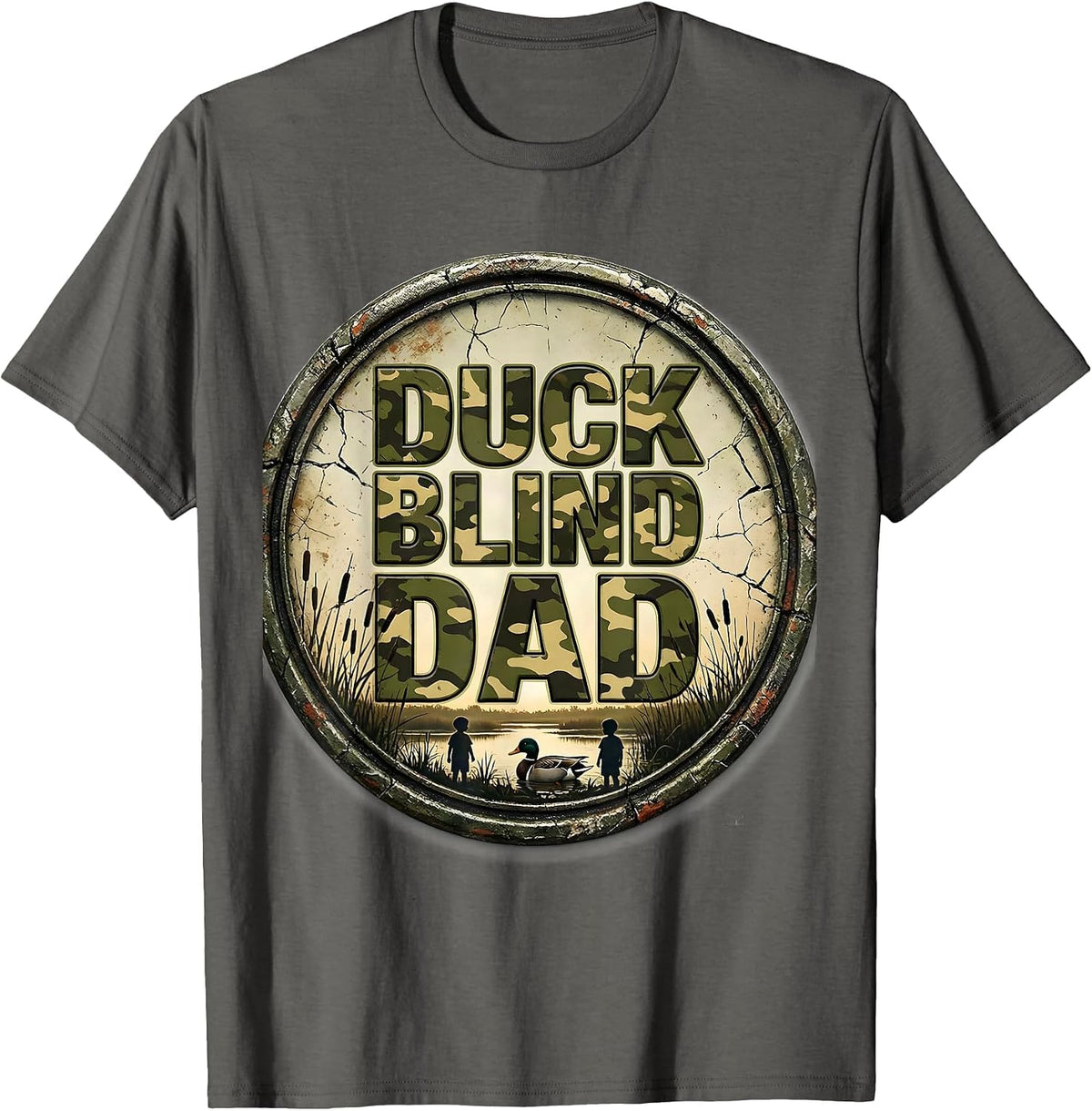 Men's Duck Blind Dad Distressed Funny Hunting Dad Humor T-Shirt - Asphalt Grey
