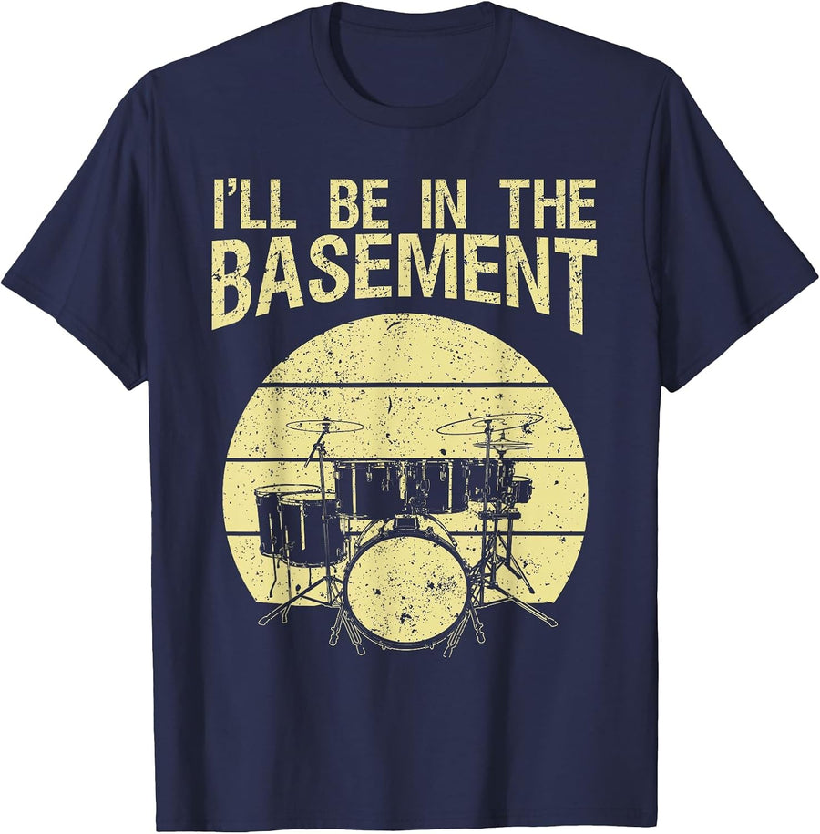 Funny Drummer Art for Men Women Drum Set Drumming Lovers T-Shirt - Navy Blue