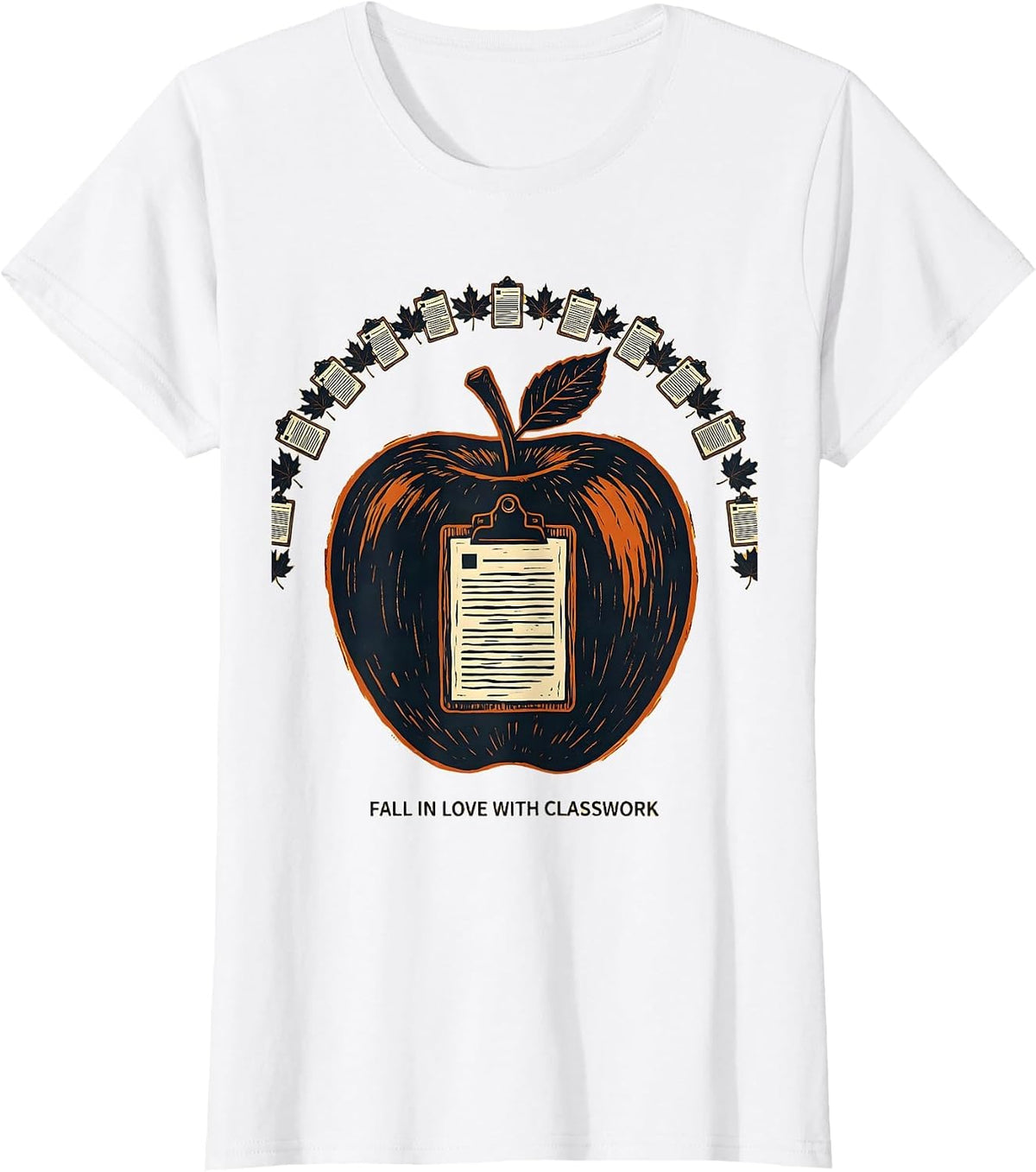 Fall In Love With Classwork Linocut Teacher Fall Festival T-Shirt - White