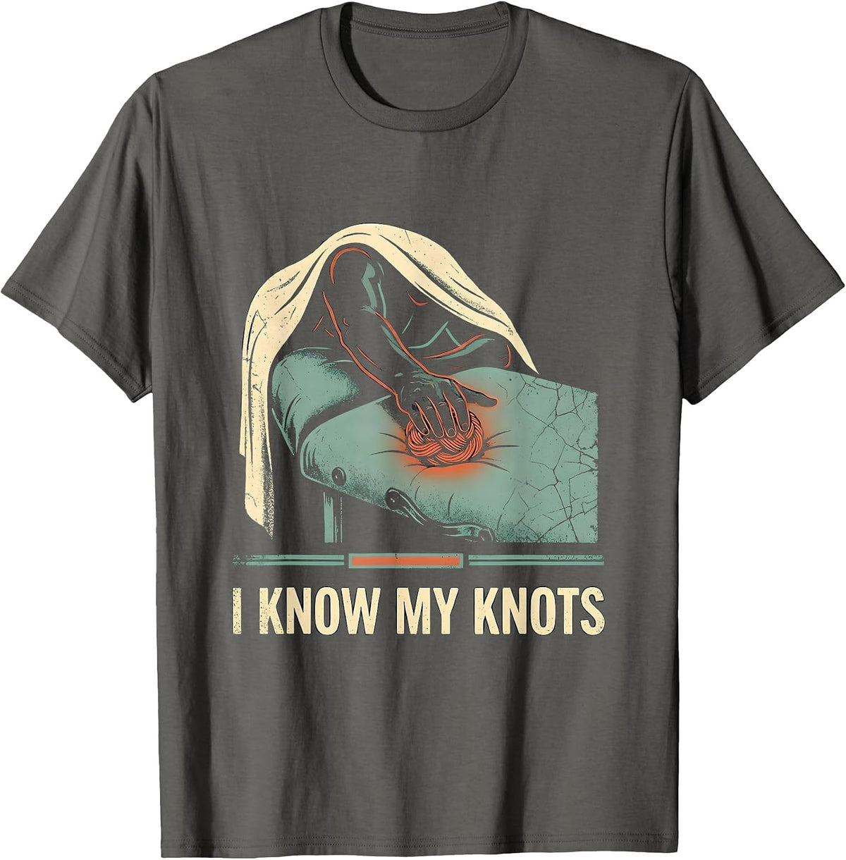 Men's I Know My Knots Funny Massage Therapist Humor LMT Gift T-Shirt - Asphalt Grey