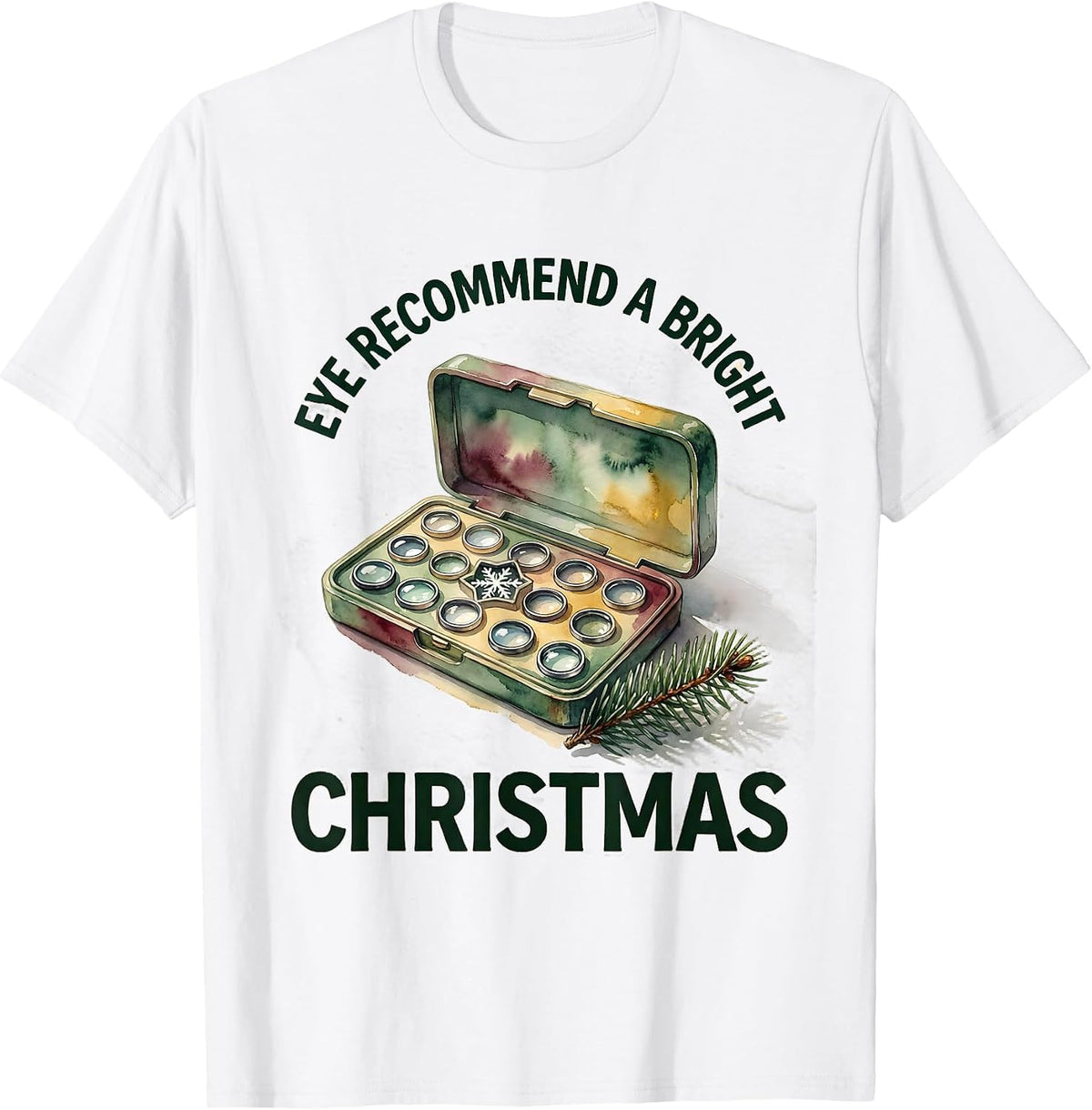 Men's Eye Recommend A Bright Christmas Watercolor Optometrist T-Shirt - White