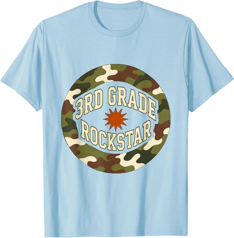 Men's 3rd Grade Rockstar Camo Back To School Boys Teachers T-Shirt - Baby Blue