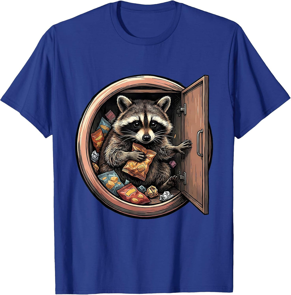 Midnight Raccoon Snack Raid Funny Graphic Tee T-Shirt - Royal Blue