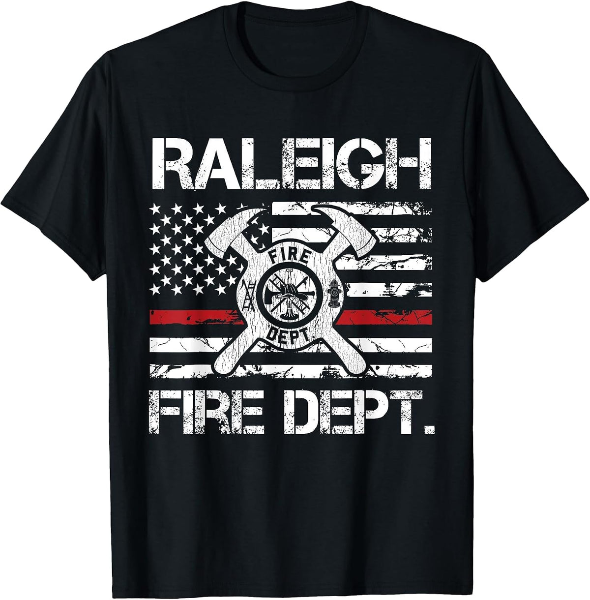 Raleigh North Carolina Fire Department Thin Red Line Fireman T-Shirt - Black
