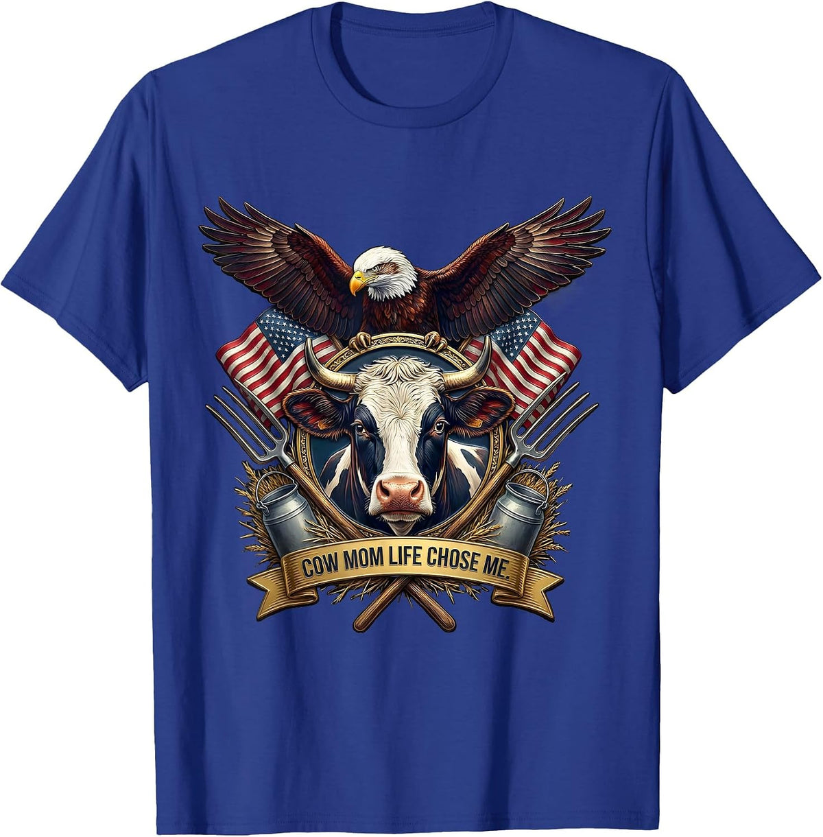 Men's Cow Mom Life Chose Me Funny Cattle Lover Design T-Shirt - Royal Blue