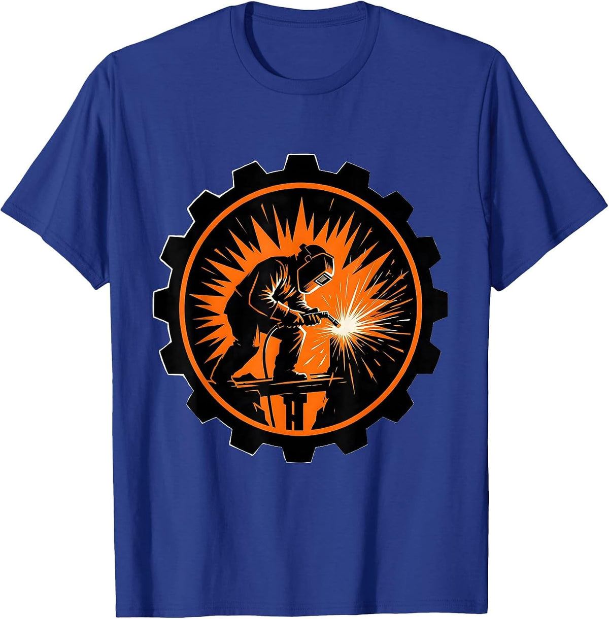 Mechanic Welder Sparks Flying Illustration T-Shirt - Royal Blue