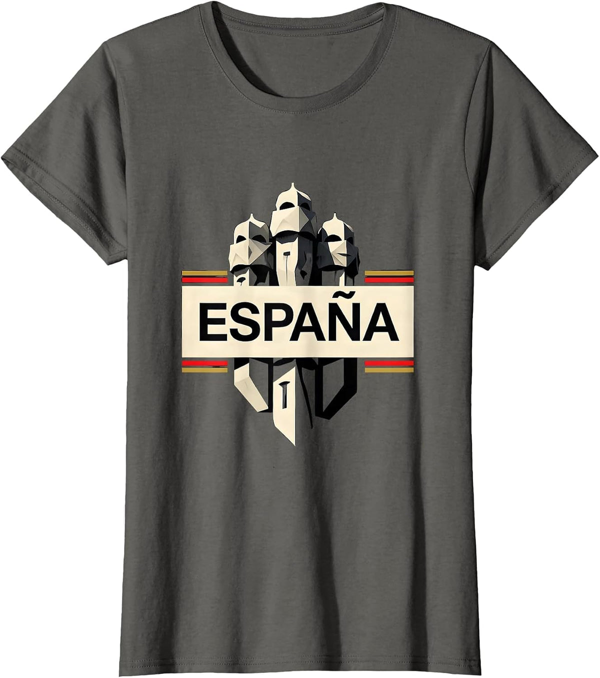 Women's España Geometric Spanish Heritage National Pride Souvenir T-Shirt - Asphalt Grey