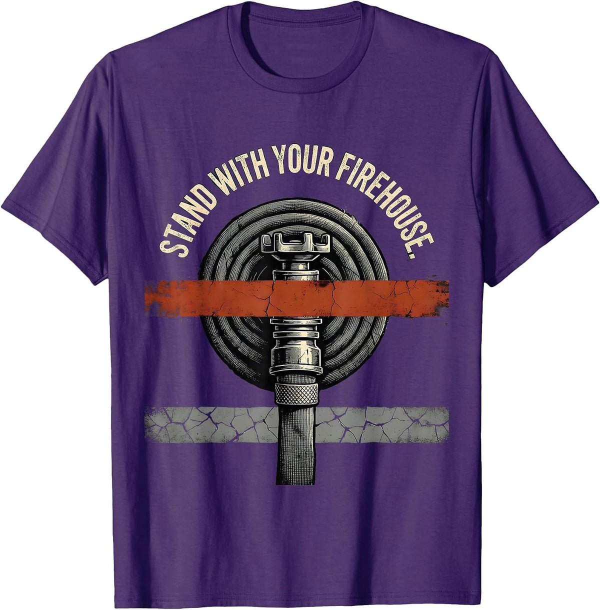 Stand With Your Firehouse Distressed Firefighter Tribute T-Shirt - Purple