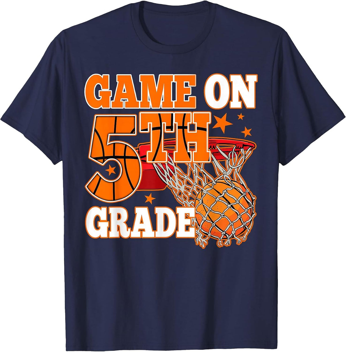 Boys Game On 5th Grade Basketball Back to School Teacher Kid T-Shirt - Navy Blue