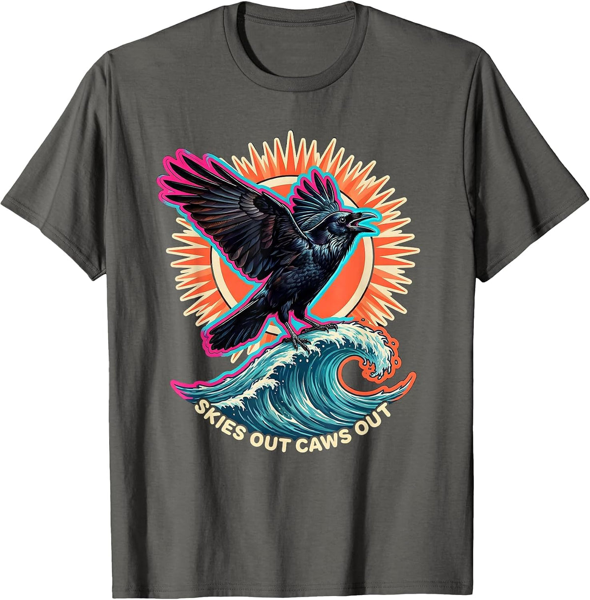 Men's Skies Out Caws Out Crow Bird Lover Design T-Shirt - Asphalt Grey