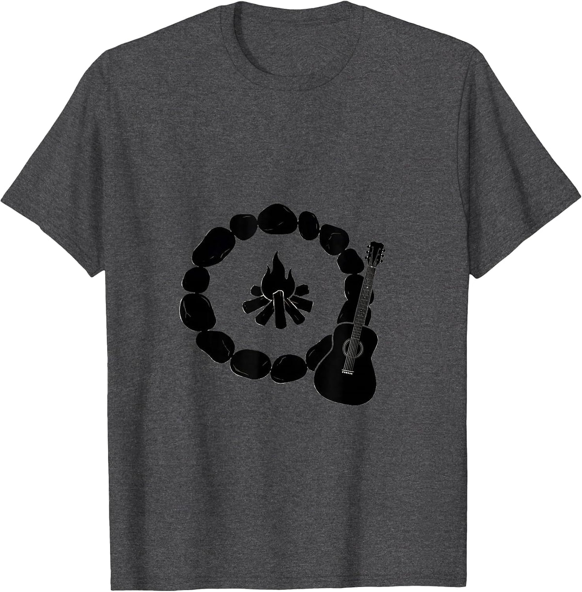 College Campfire Guitar Graphic Tee T-Shirt - Dark Heather Grey