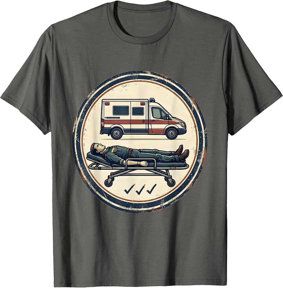 Men's Sealed Ambulance Badge Vintage EMT Paramedic Crew T-Shirt - Asphalt Grey