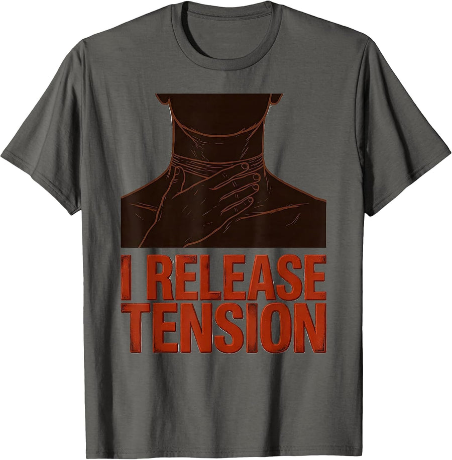 I Release Tension Wood Type Letterpress Massage Therapist T-Shirt - Asphalt Grey
