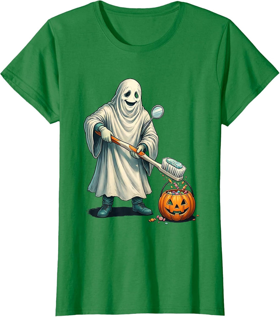 Women's Dental Assistant Ghost Halloween Costume Dental Humor T-Shirt - Kelly Green