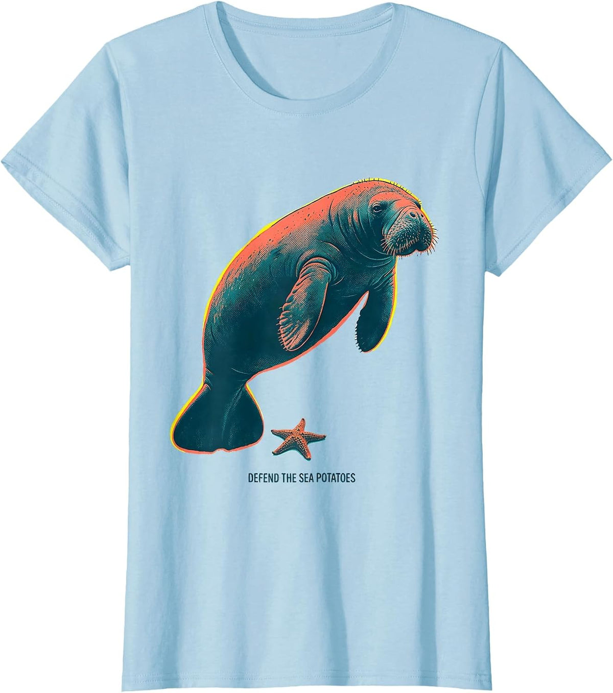 Defend The Sea Potatoes Funny Manatee Lover Ocean Animal T-Shirt - Baby Blue