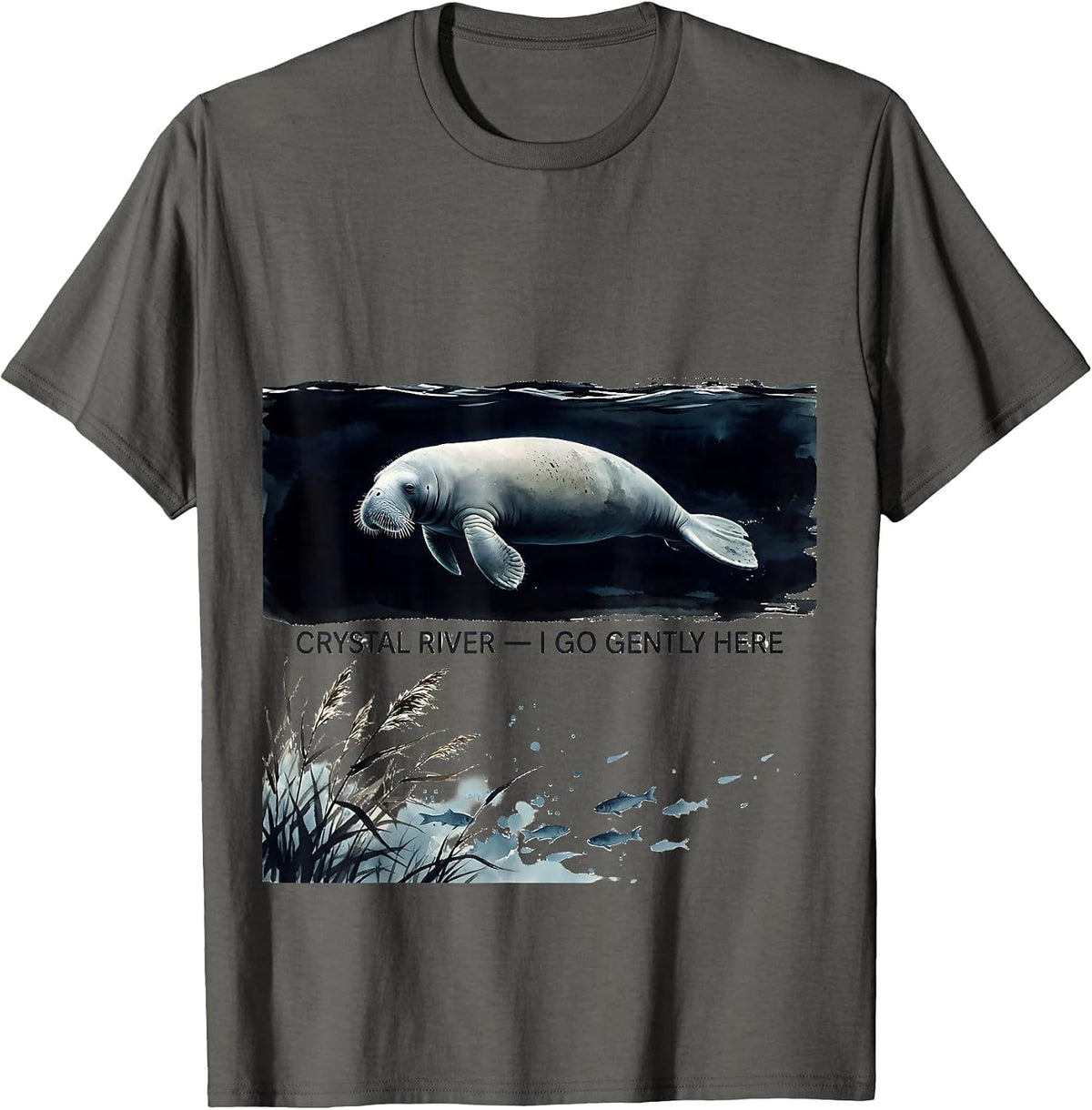 Men's Crystal River I Go Gently Here Cute Manatee Florida Souvenir T-Shirt - Asphalt Grey