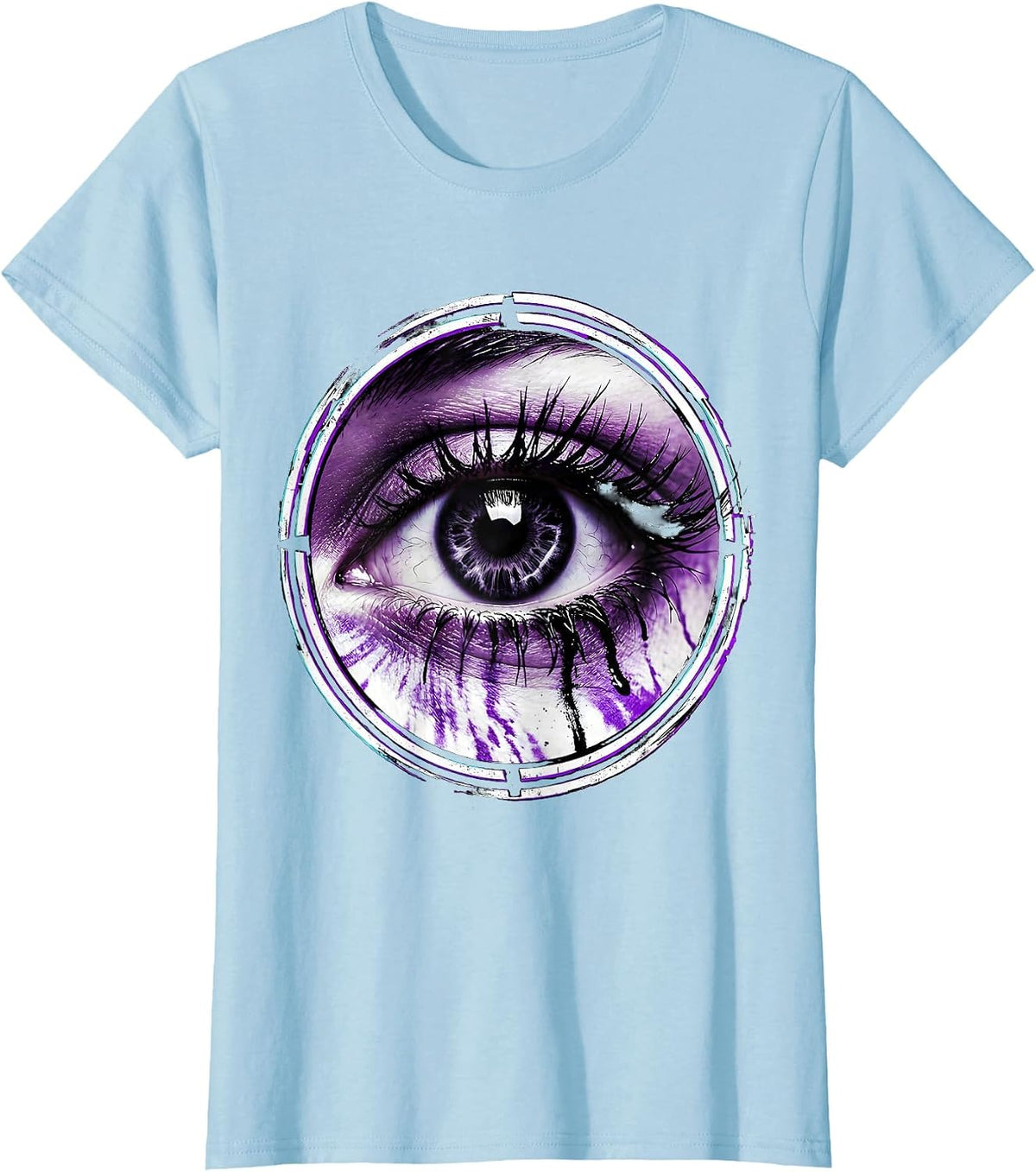 Women's Raccoon Eyeliner Smudged Eyes 2000s Graphic T-Shirt - Baby Blue