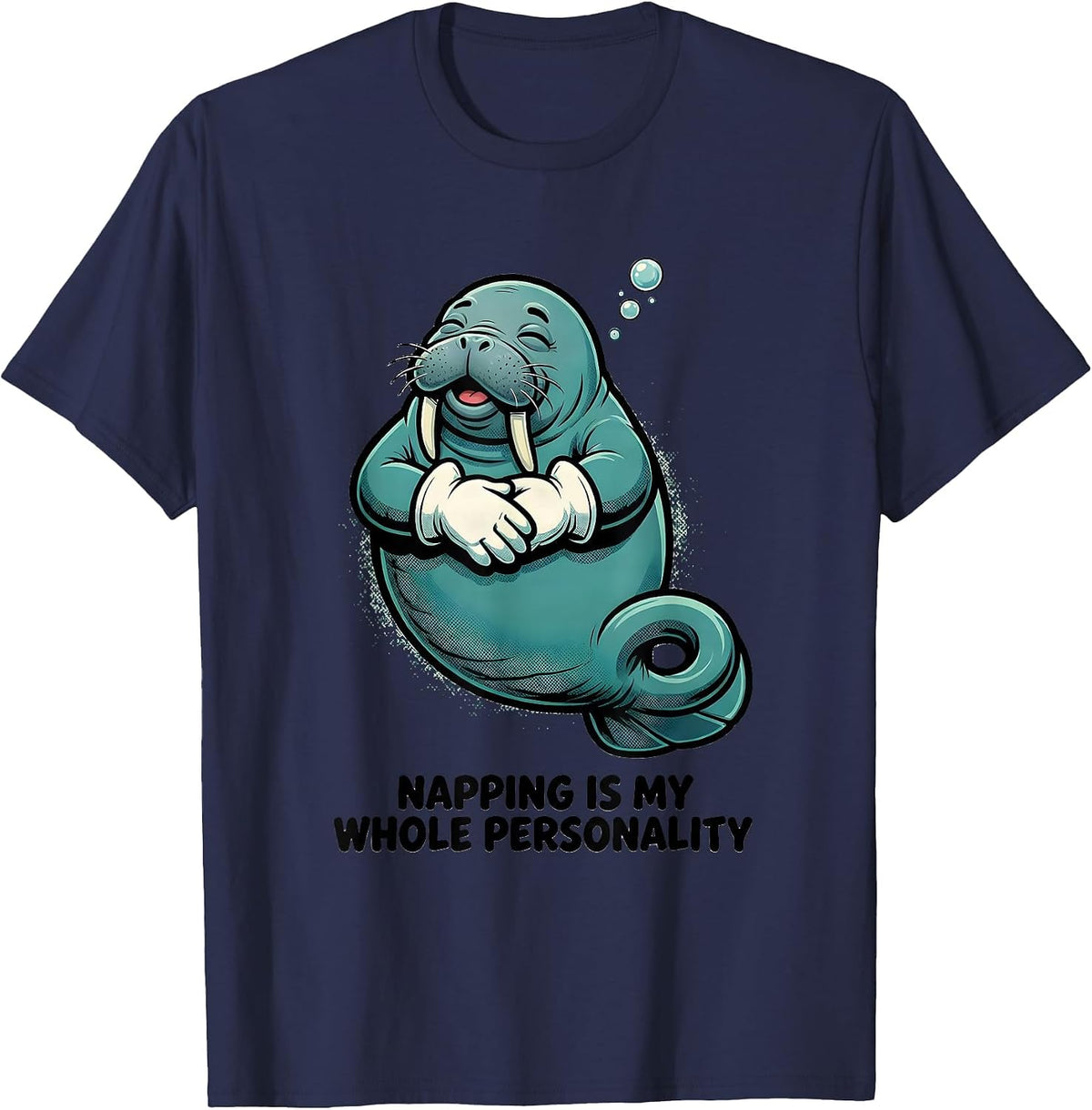 Men's Napping Is My Whole Personality Funny Manatee Sea Animal T-Shirt - Navy Blue