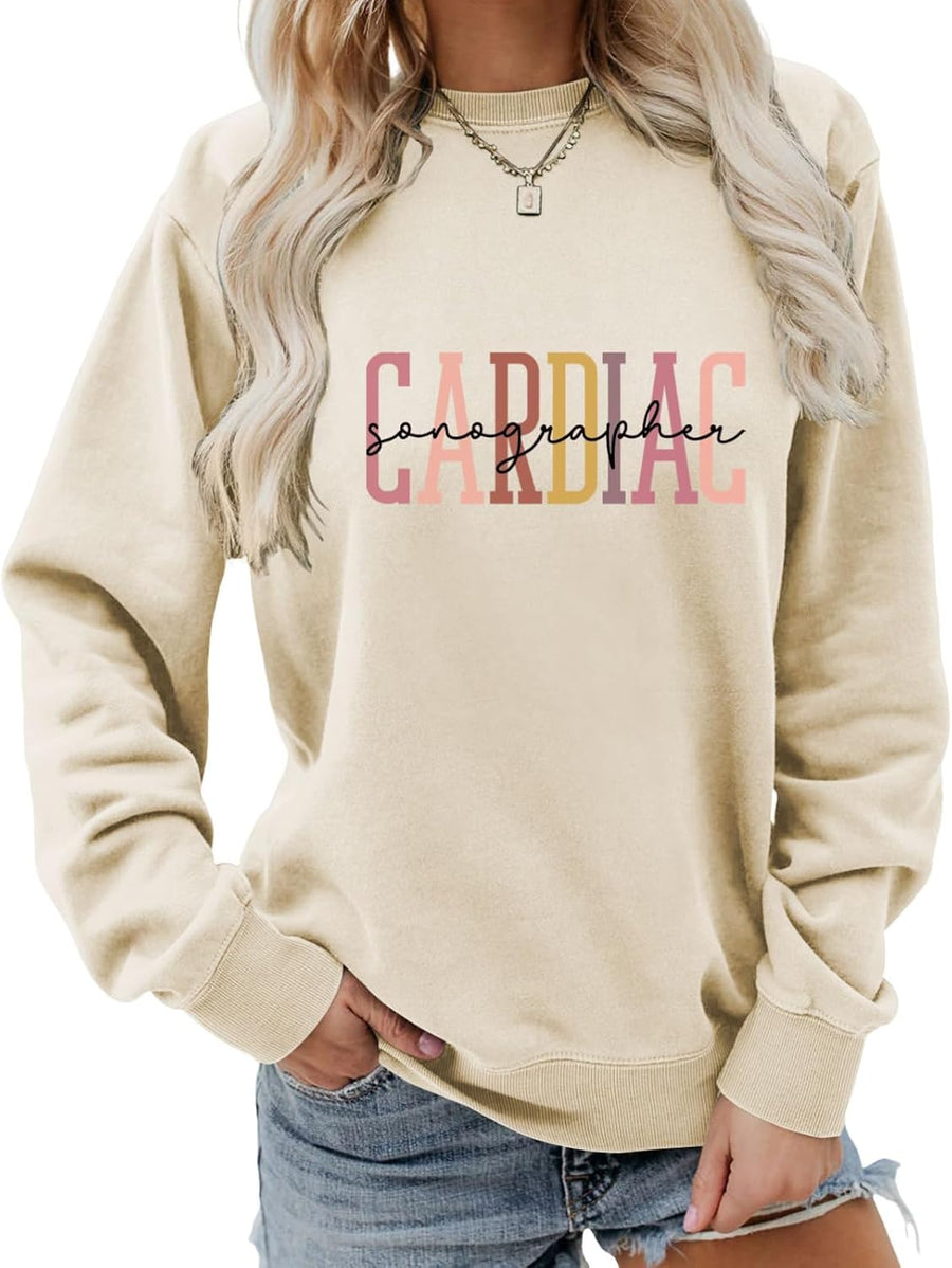 Cardiac Sonographer Sweatshirt Echocardiographer Nurse Sweater Women Casual Long Sleeve Crew Neck Pullover Tops - Sands