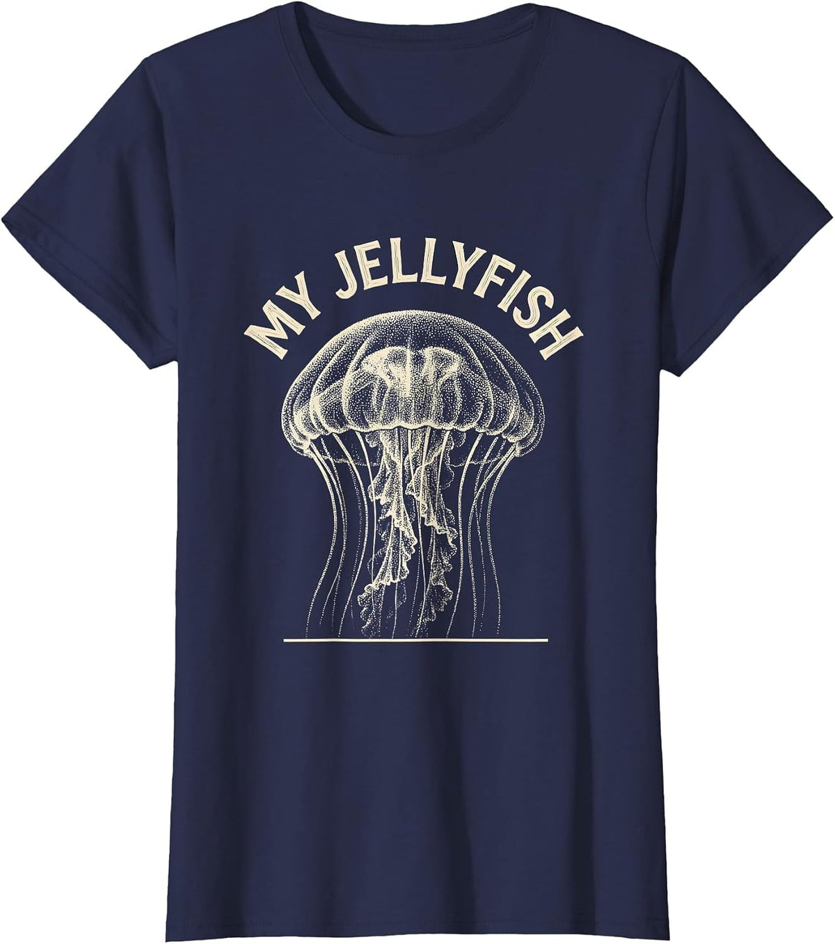 Women's My Jellyfish Naturalist Specimen Ocean Animal Lover Artwork T-Shirt - Navy Blue