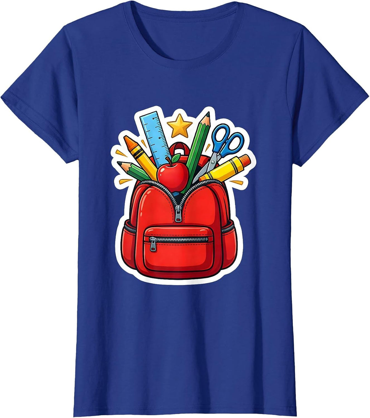 Women's First Grade Teacher Overstuffed Backpack Graphic T-Shirt - Royal Blue