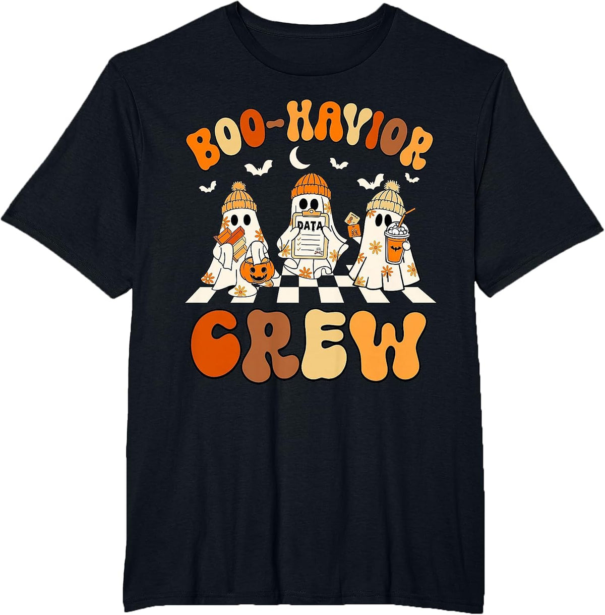 Behavior Analyst Halloween ABA Cute Ghost Boo-Havior Crew T-Shirt - Black