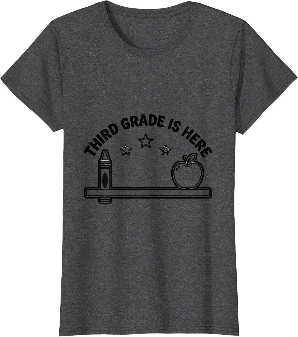 Women's Third Grade Is Here Playful Teacher Back To School Grade T-Shirt - Dark Heather Grey