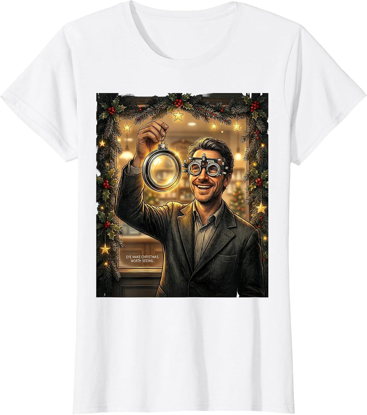 Eye Make Christmas Worth Seeing Funny Optometrist Eye-Care T-Shirt - White
