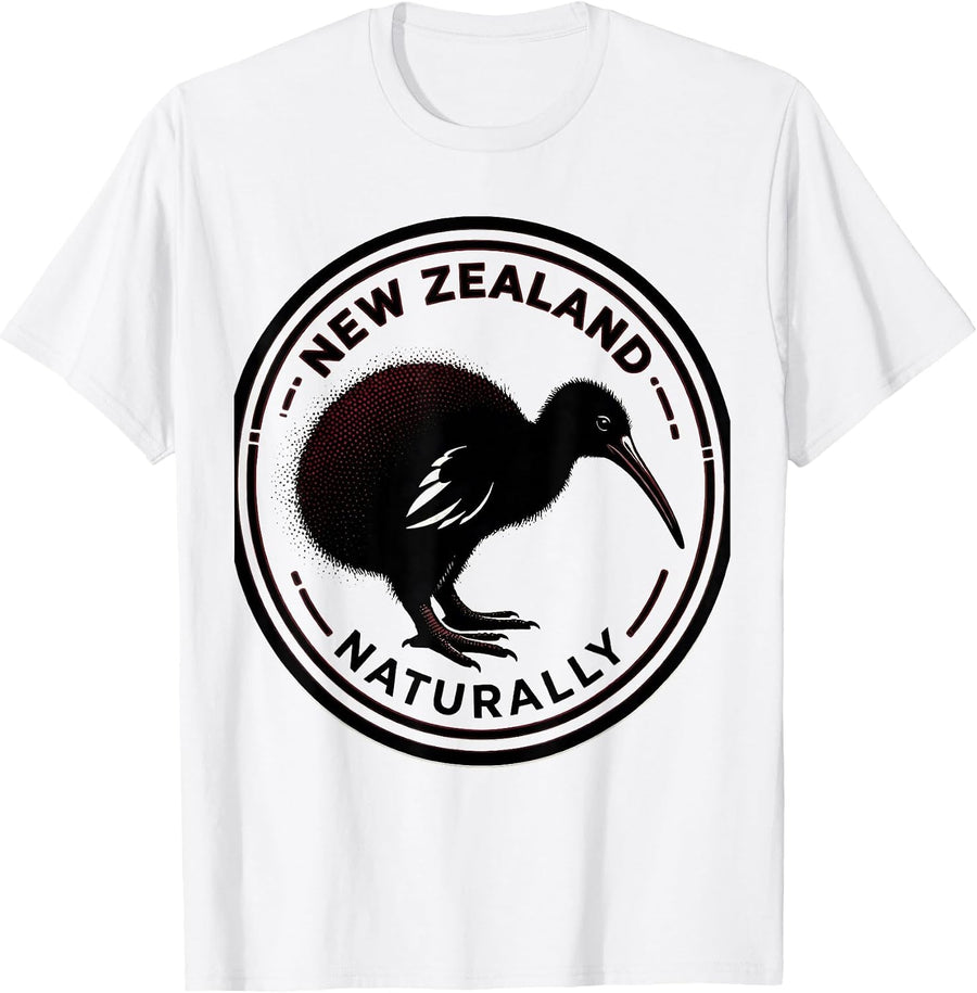 Men's New Zealand Naturally Blackwork Dotwork Kiwi Bird Lover T-Shirt - White