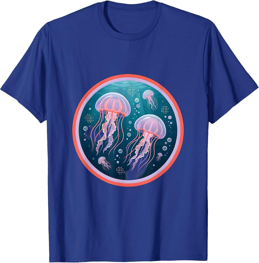 Glowing Jellyfish Bioluminescent Hawaiian Ocean Art T-Shirt - Royal Blue