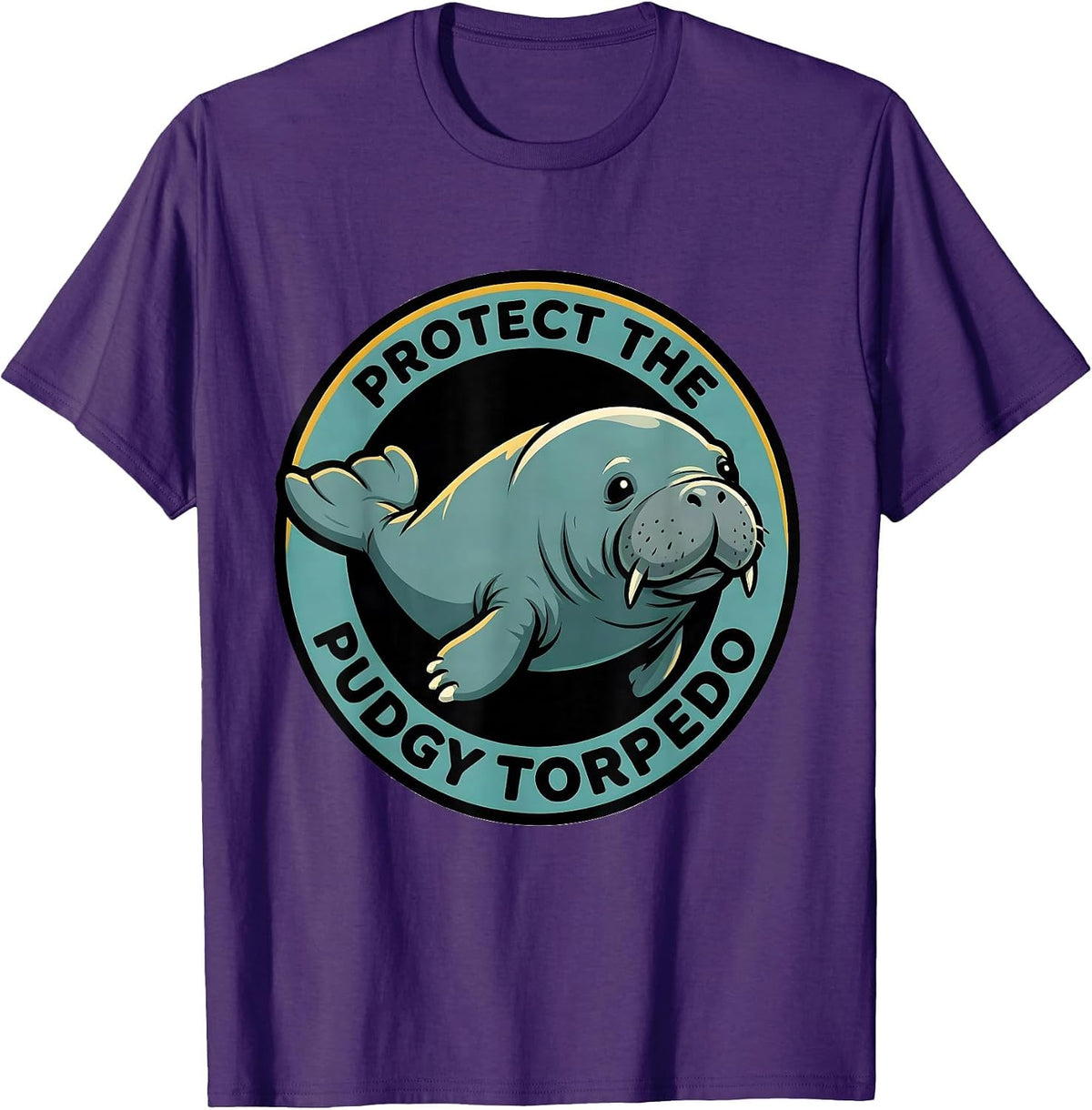 Protect The Pudgy Torpedo Funny Manatee Sea Cow Wildlife T-Shirt - Purple
