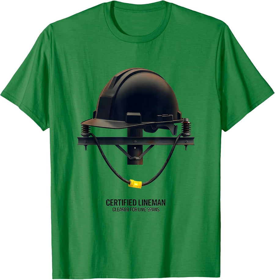 Men's Certified Lineman, Cleared For Live Spans Funny T-Shirt - Kelly Green