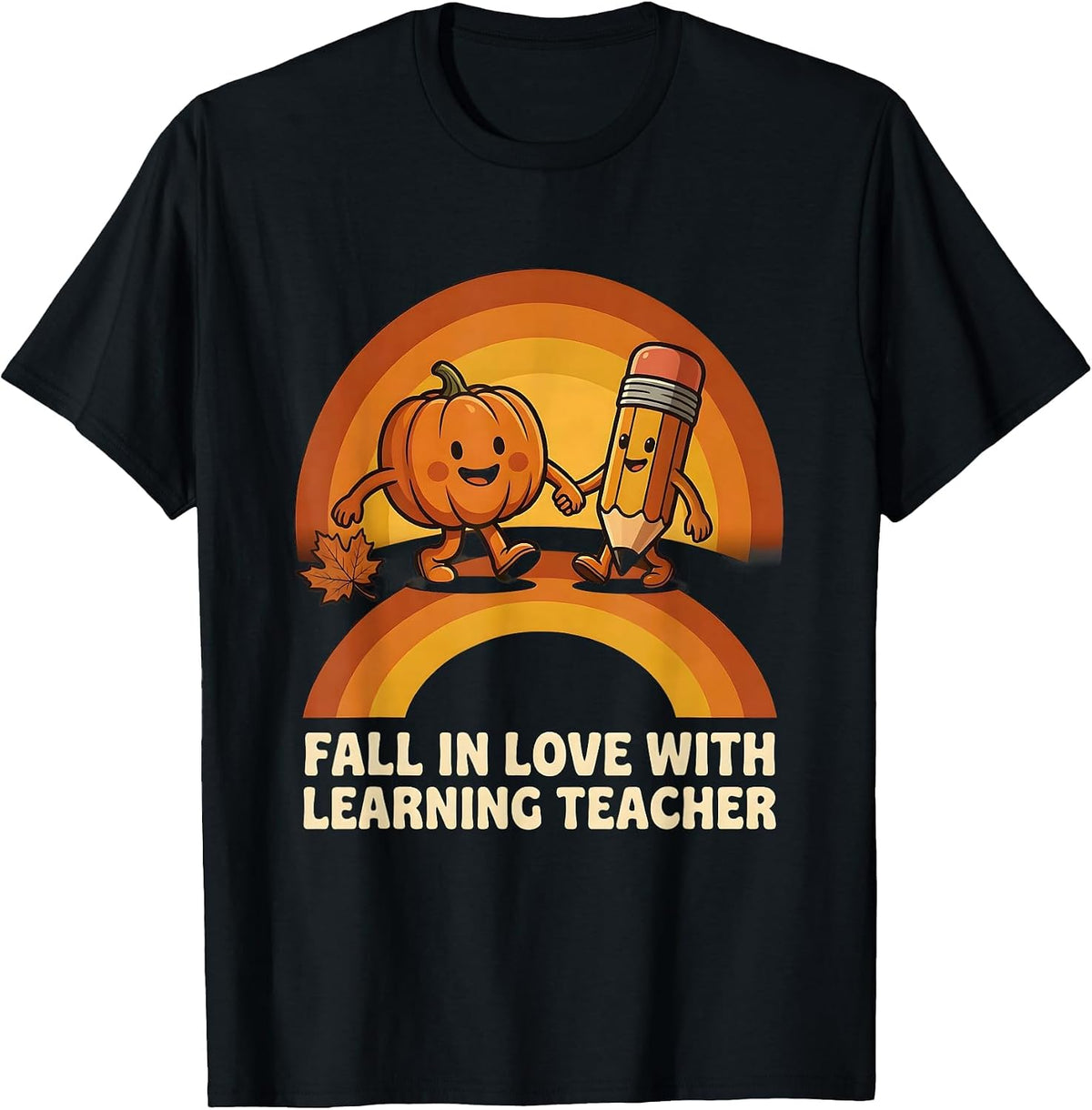 Men's Fall In Love With Learning Teacher Retro Whimsical Teacher T-Shirt - Black