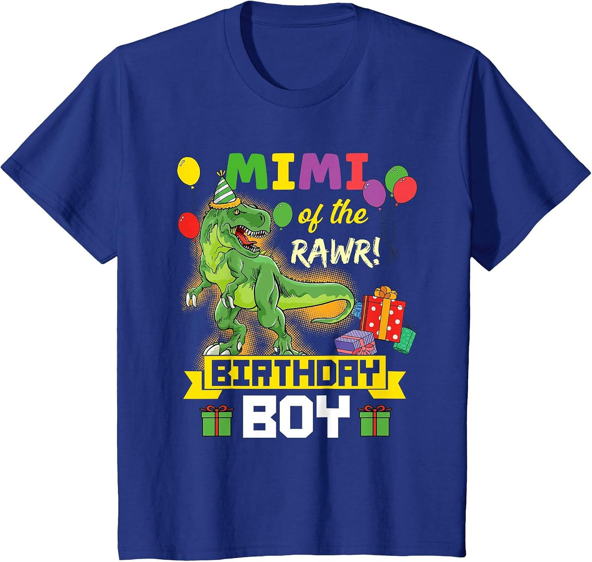 Mimi of the Birthday Boy Dinosaur Celebration Graphic T-Shirt - Royal Blue