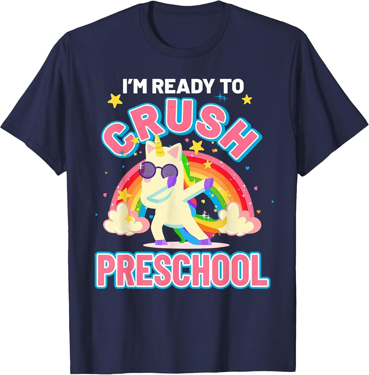 Welcome Back to School Unicorn Crushing Preschool T-Shirt - Navy Blue