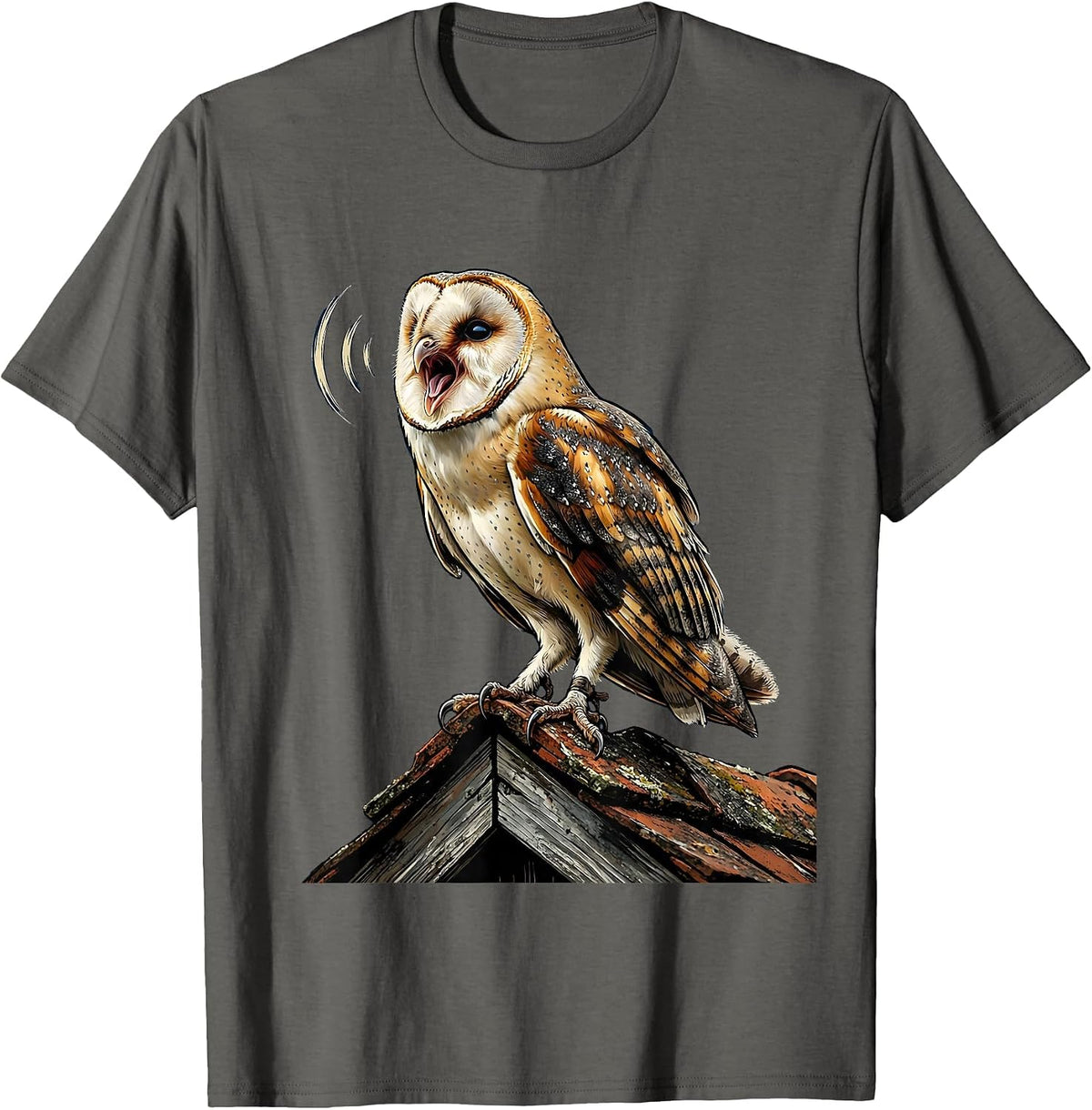 Men's Barn Owl Nighttime Call Vintage Bird Lover Whimsical T-Shirt - Asphalt Grey