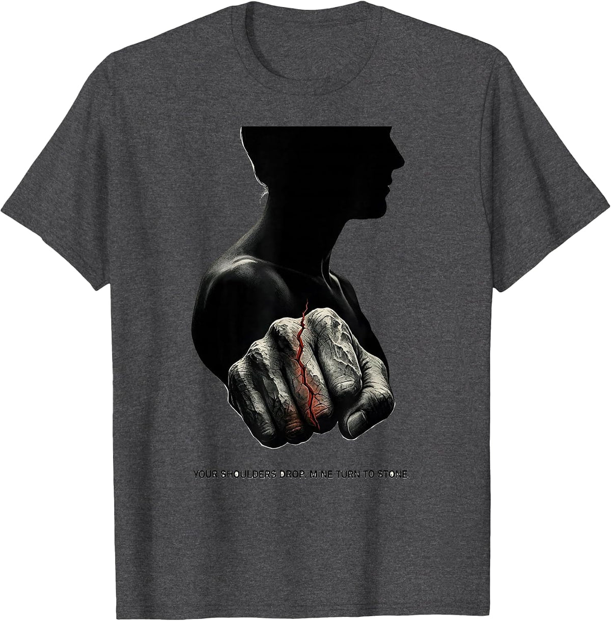 Men's Your Shoulders Drop. Mine Turn To Stone. Massage Therapist T-Shirt - Dark Heather Grey