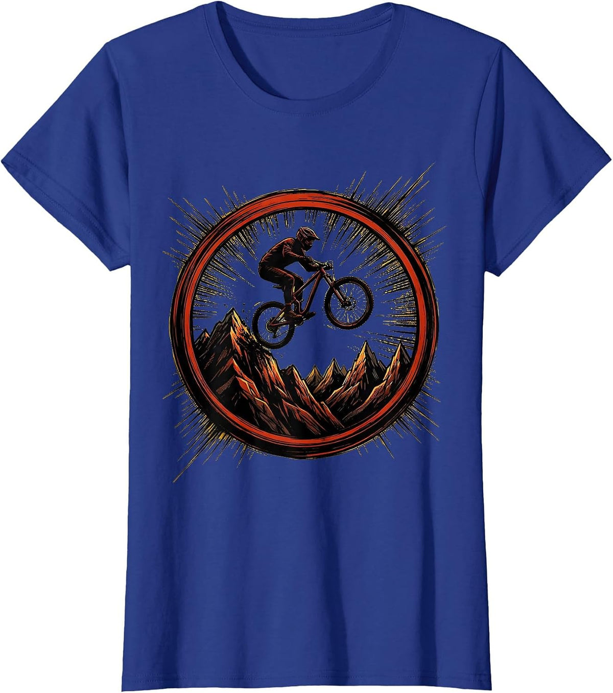 Women's Cyclist Silhouette Mountain Summit Graphic T-Shirt - Royal Blue
