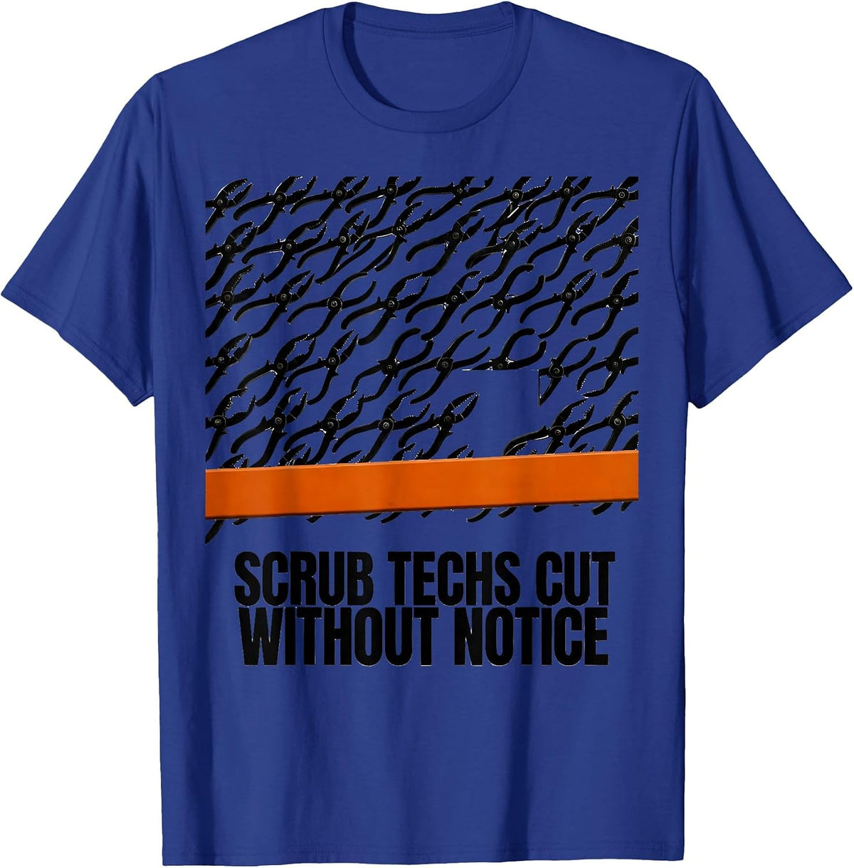 Men's Scrub Techs Cut Without Notice Brutalist Surgical Tech Humor T-Shirt - Royal Blue