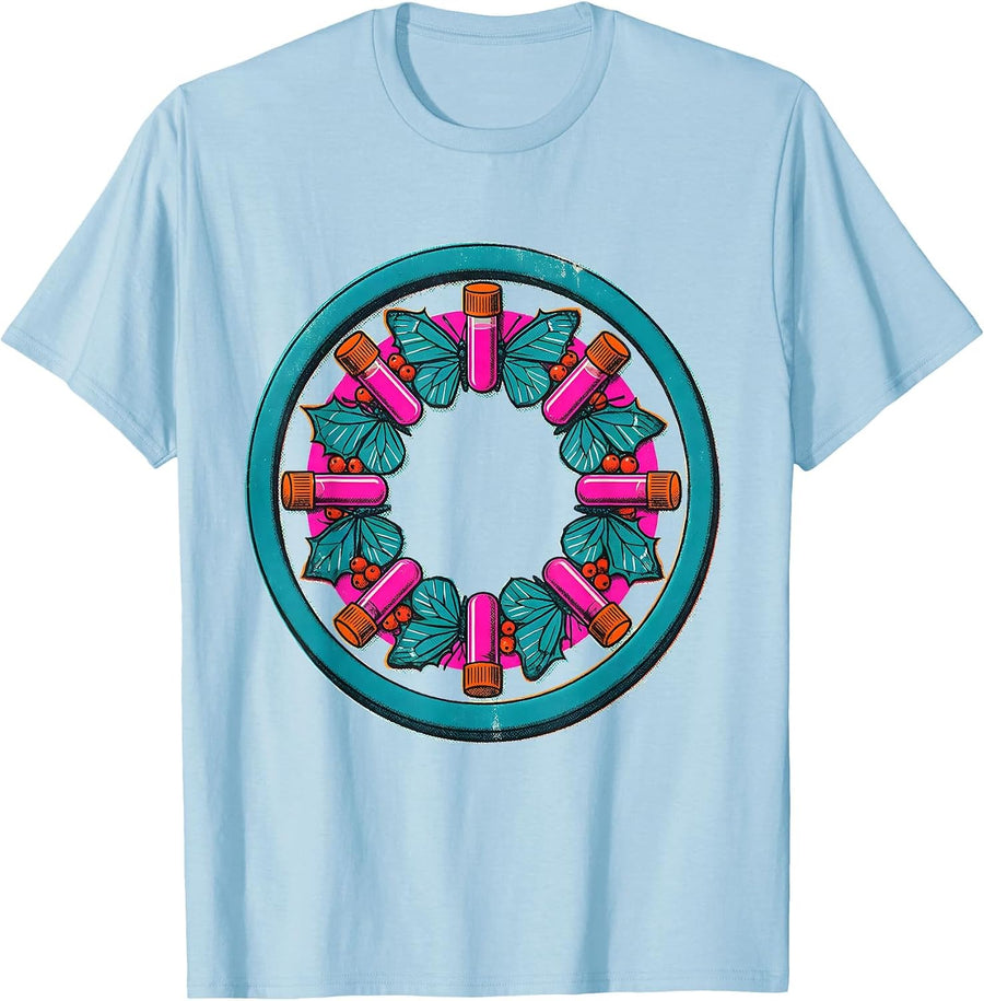 Men's Blood Tube Holiday Badge Phlebotomist Tech Humor T-Shirt - Baby Blue