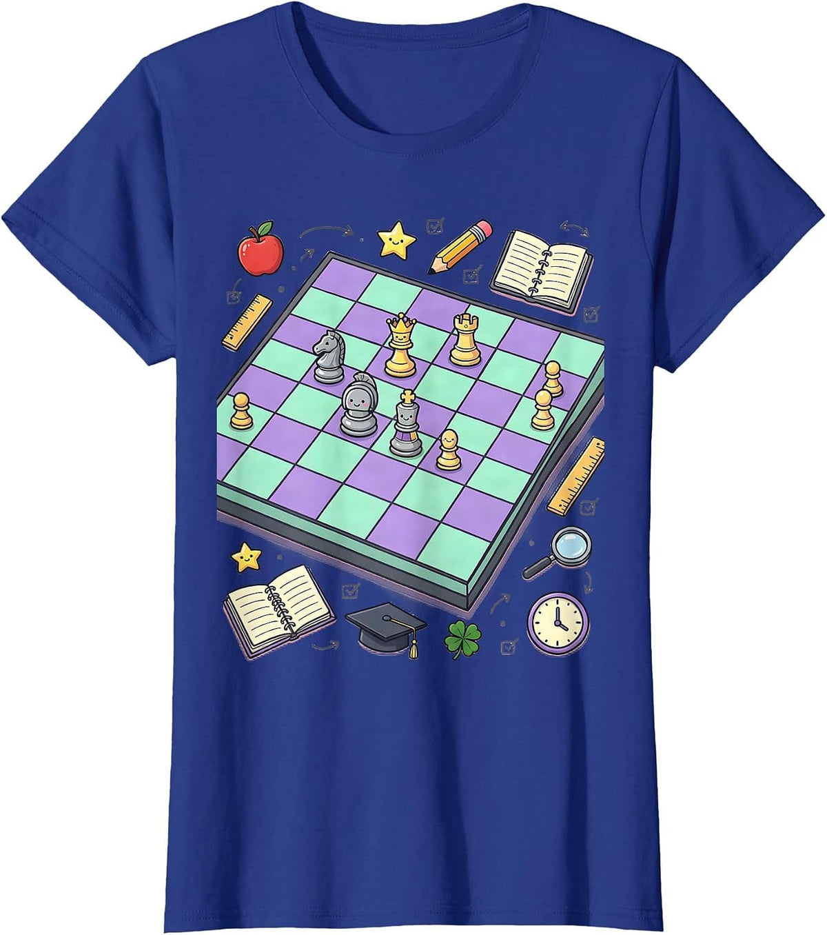 Women's Chess Mid-Game Board Illustration T-Shirt - Royal Blue