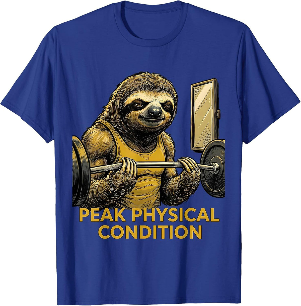 Men's Peak Physical Condition Funny Gym Sloth Weightlifting Humor T-Shirt - Royal Blue