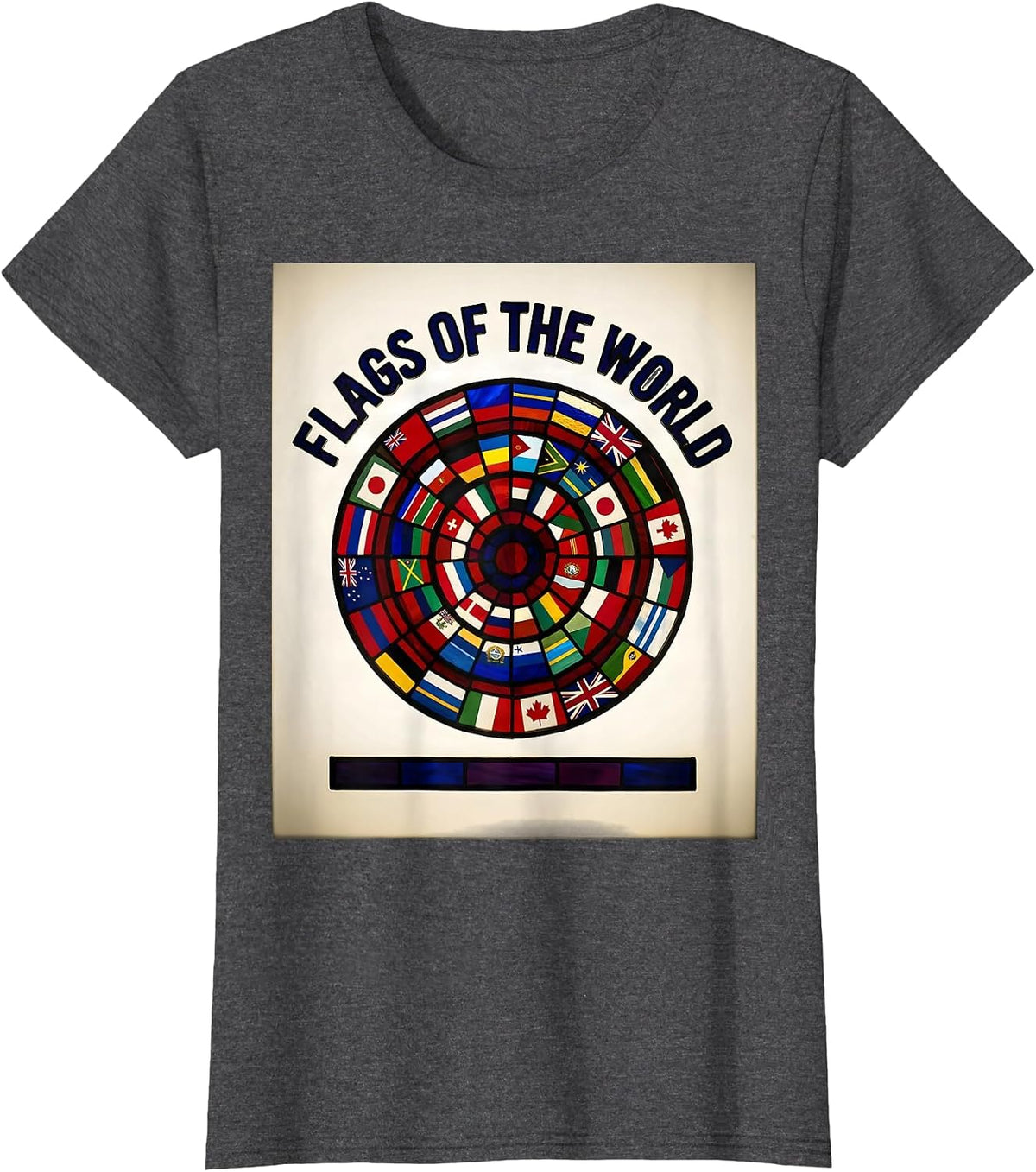Women's Flags Of The World Stained Glass Mosaic Geography Lover Gift T-Shirt - Dark Heather Grey
