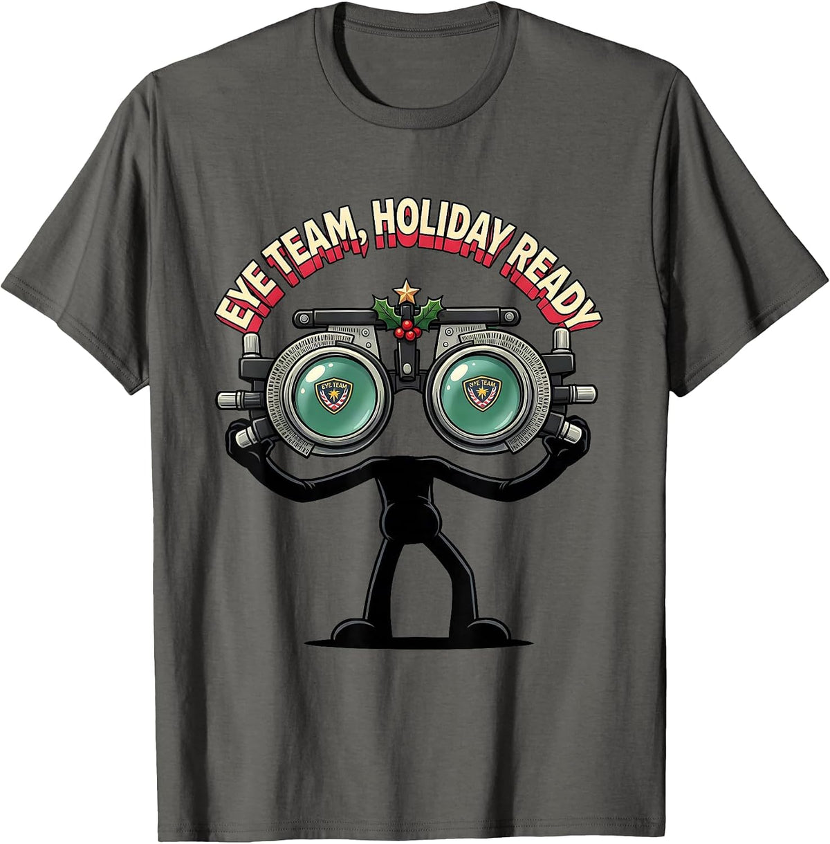Men's Eye Team Holiday Ready Cartoon Optometrist Christmas T-Shirt - Asphalt Grey